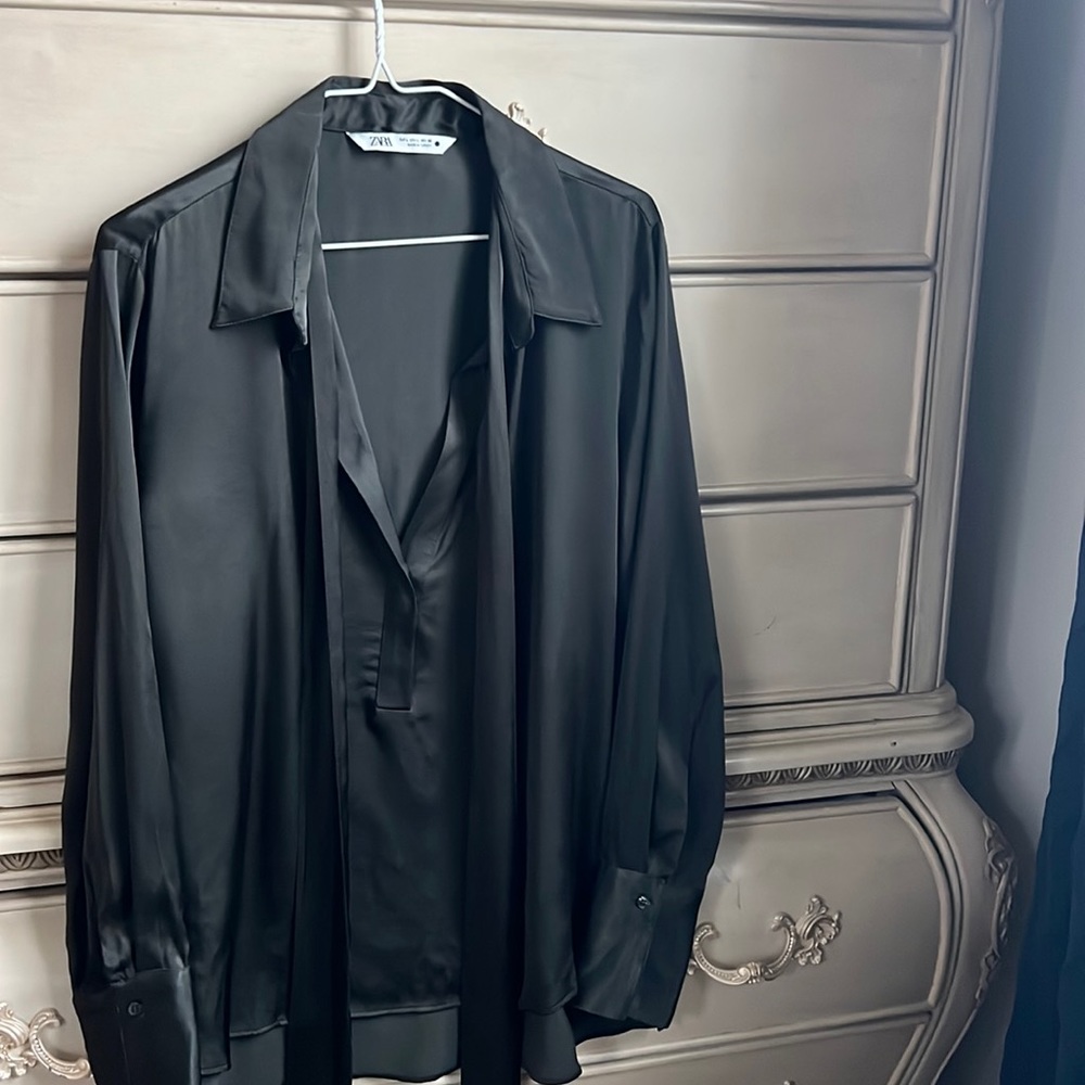 Dark green satin shirt